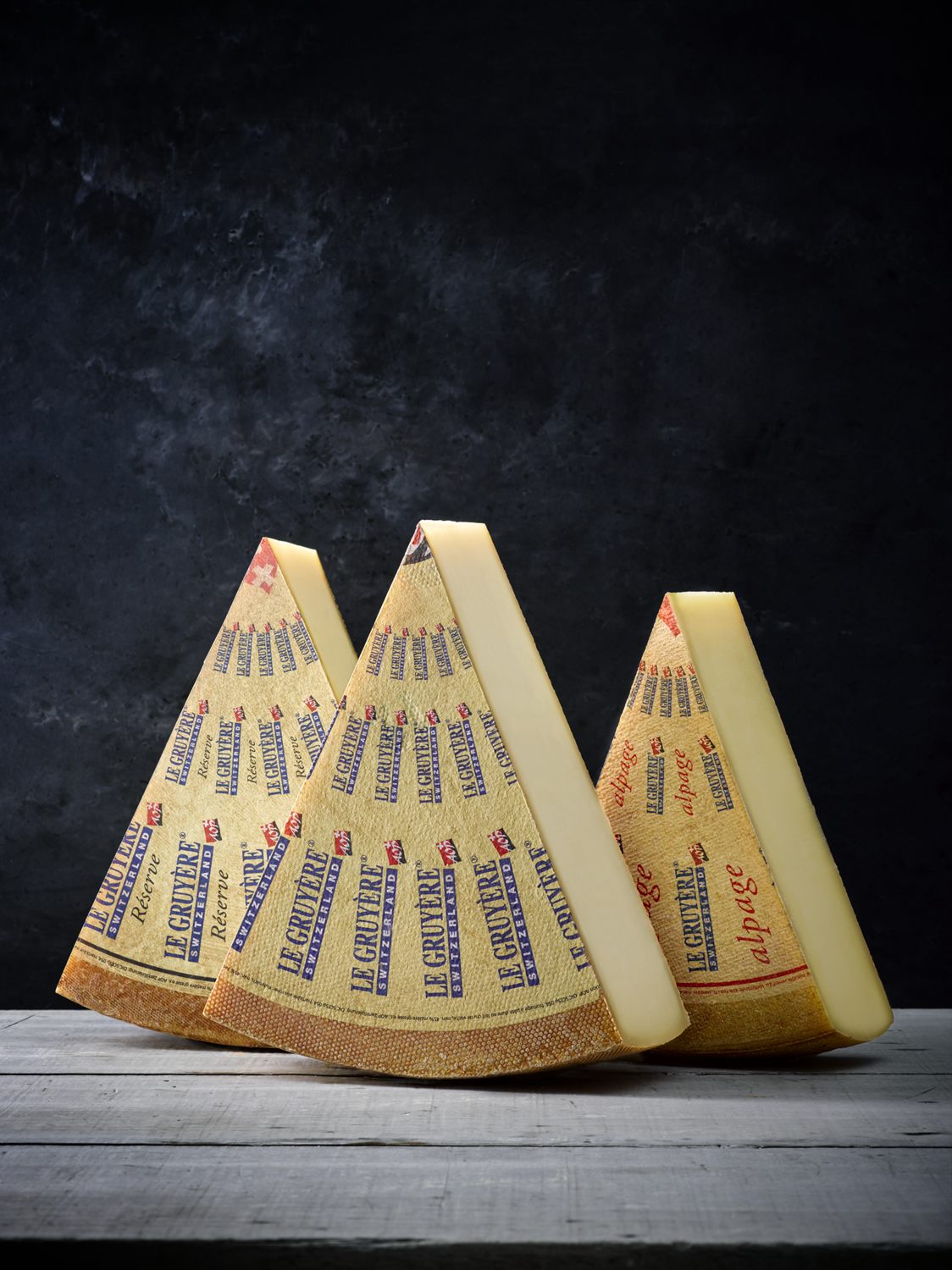 Trois pointes de Gruyère AOP : Réserve, Classic et Alpage